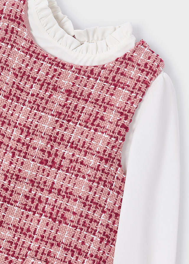 Mayoral Pink Tweed Pinafore Dress