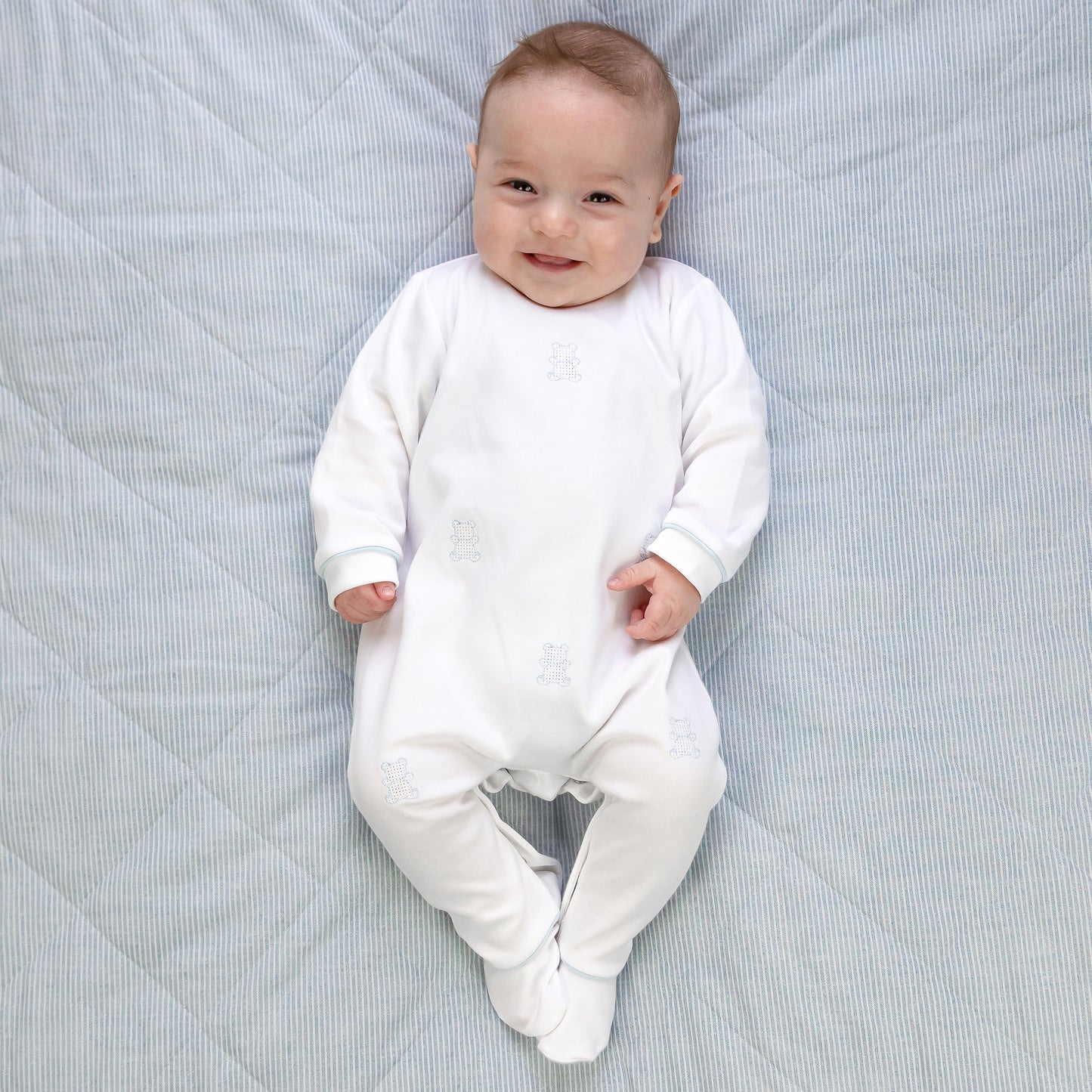 Emile et Rose Murray White/Pale Blue Baby Grow