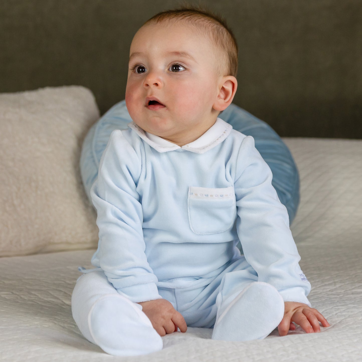 Emile et Rose Mason Pale Blue Collar 2pc Baby Grow