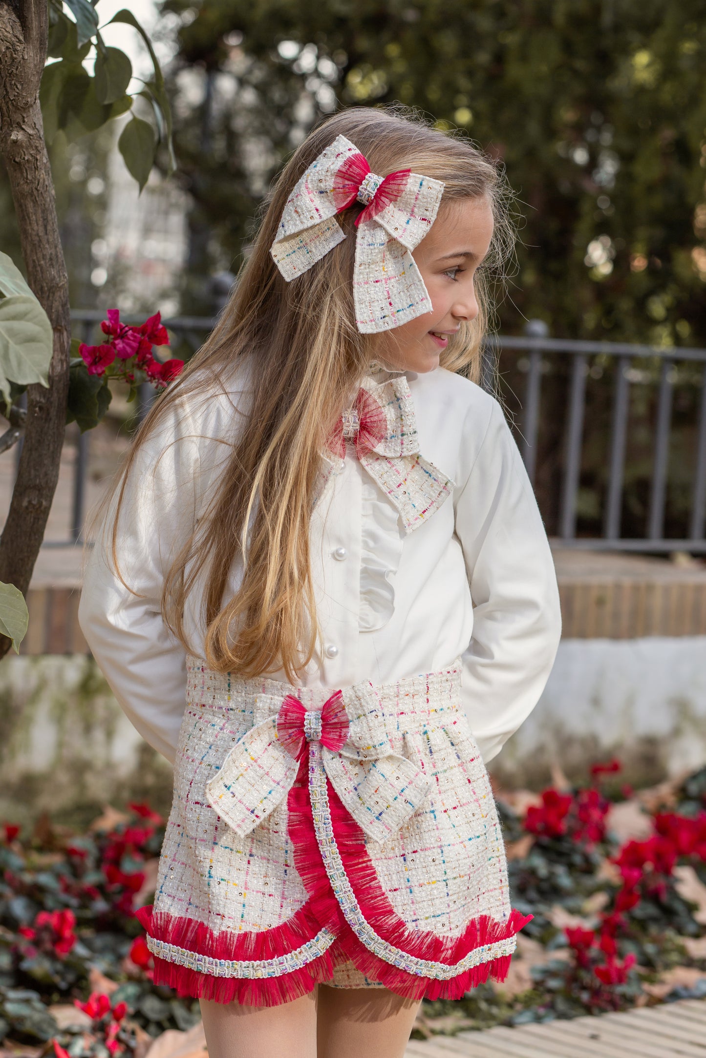 Naxos Red Multicolour Tweed Short Set