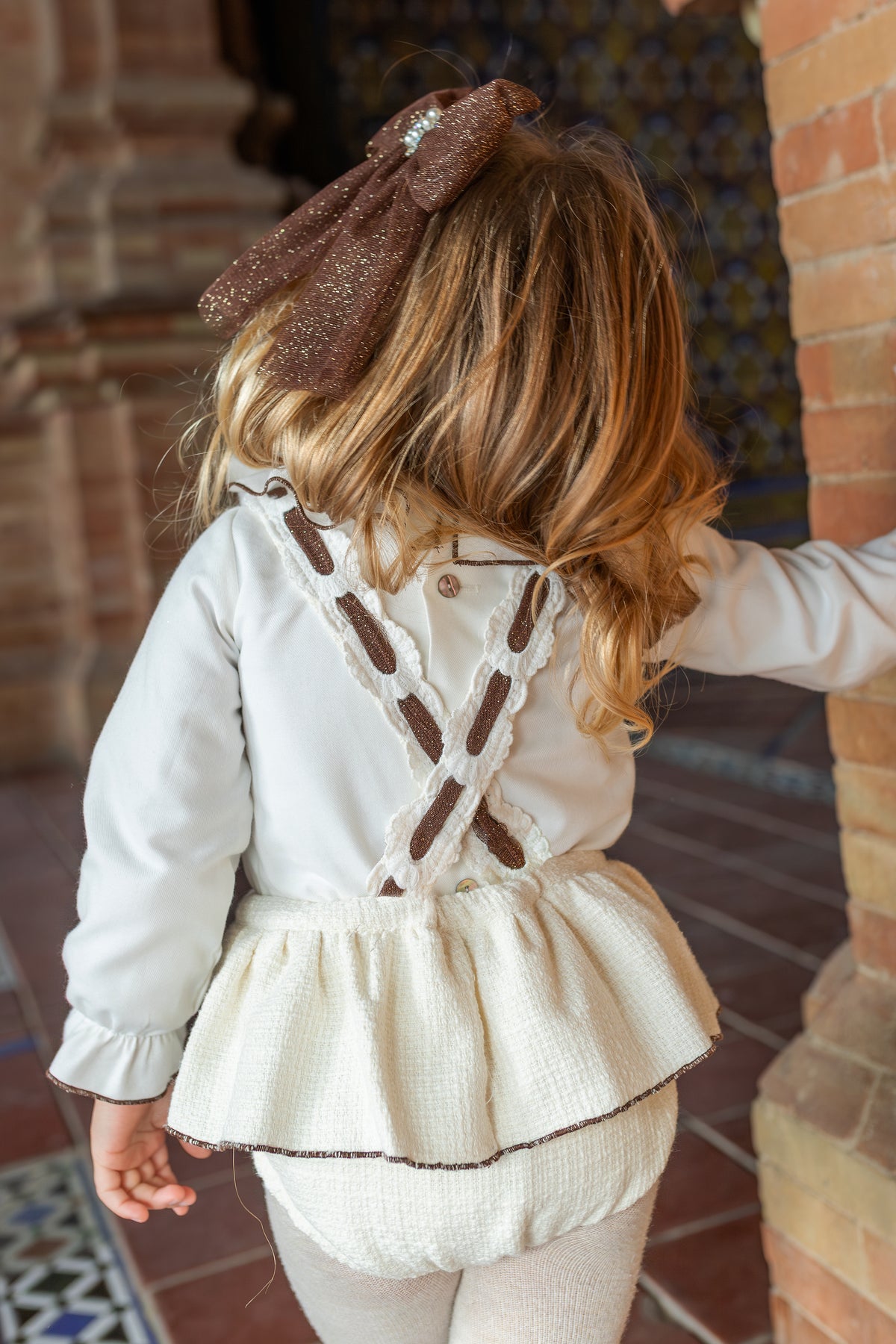 Naxos Cream & Brown Tulle Blouse Romper