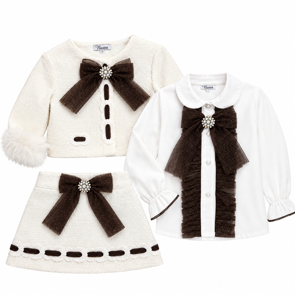 Naxos Cream & Brown Tulle 3pc Skirt Set