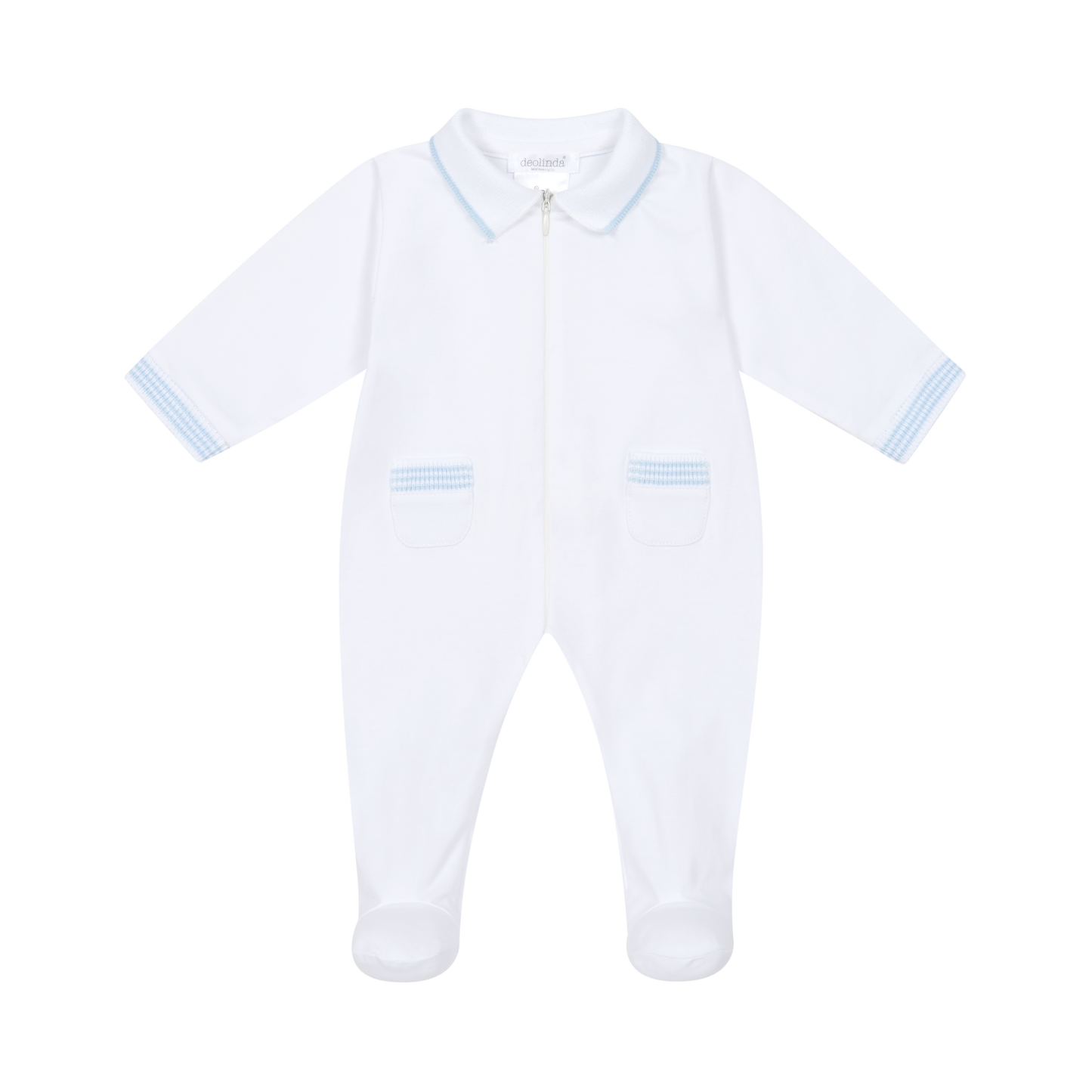 Deolinda White & Blue Collar Babygrow Boxset