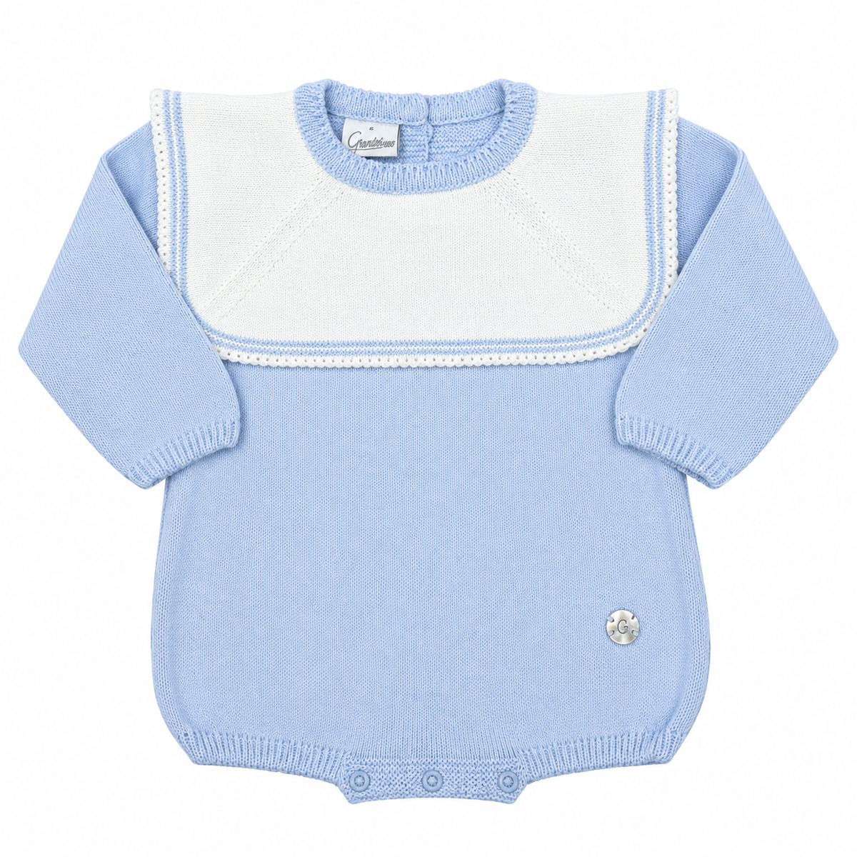 Granlei Pale Blue & Ivory Bib Knitted Romper
