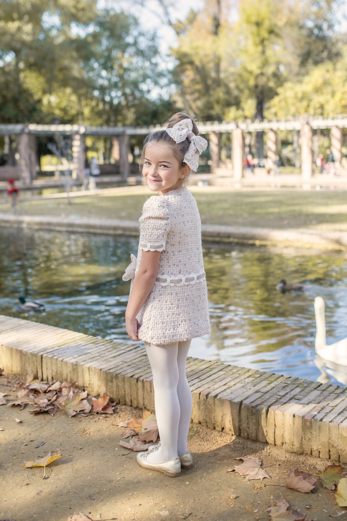Naxos Gold Tweed Bow Dress