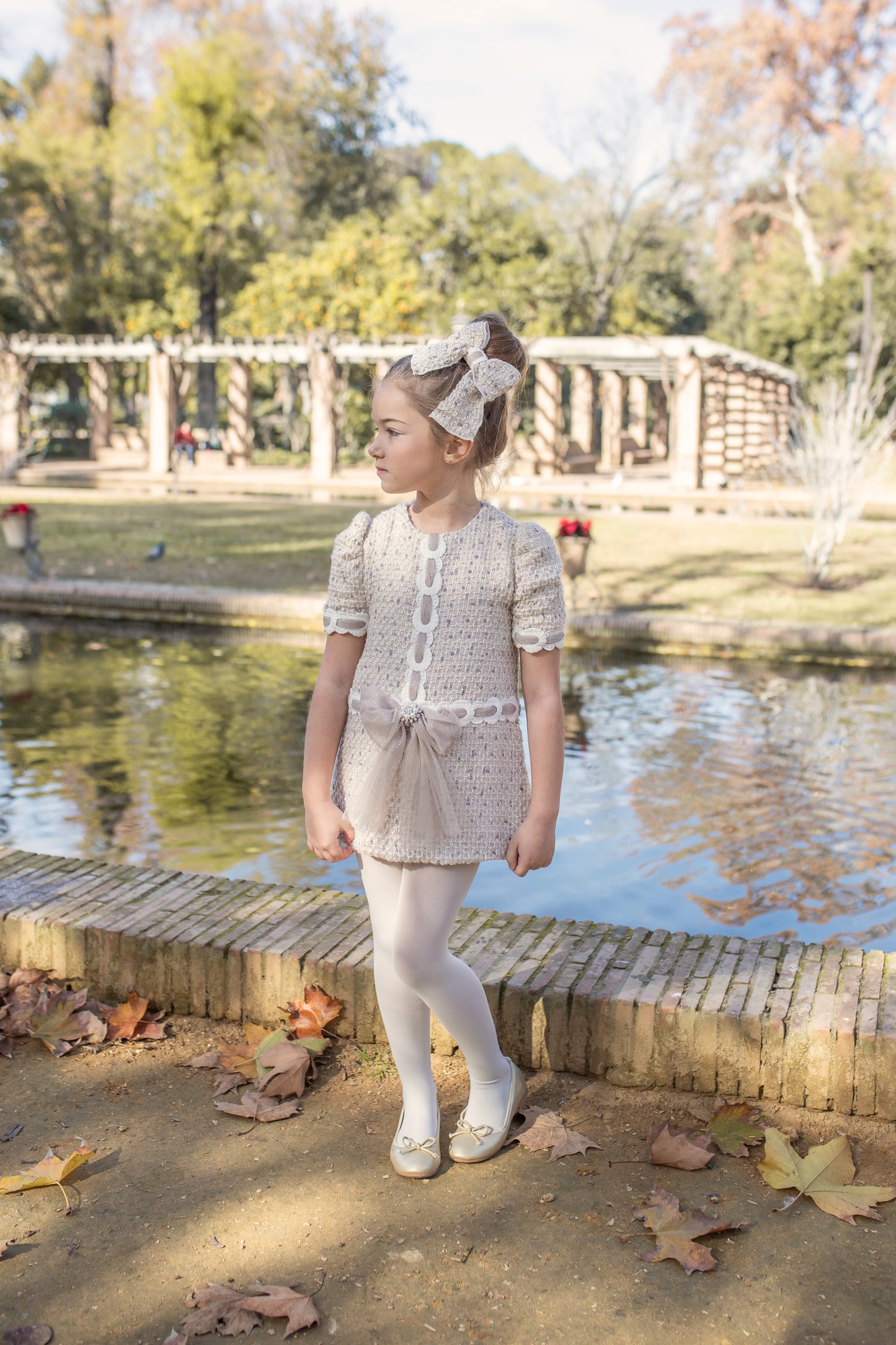 Naxos Gold Tweed Bow Dress