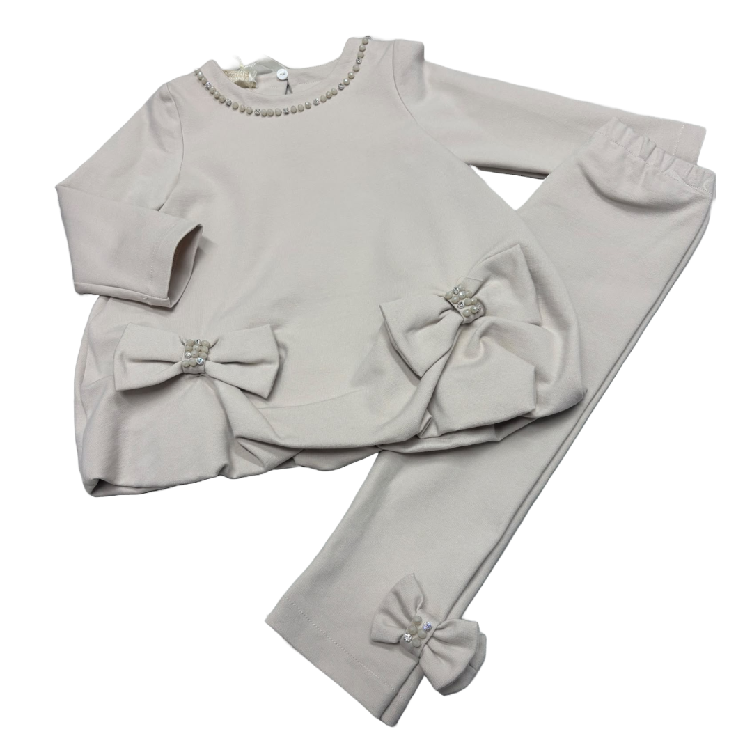 Bimbalo Beige Bow Diamante Legging Set