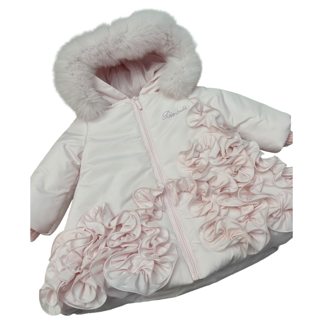 Bimbalo Pink Ruffle Fur Hood Coat
