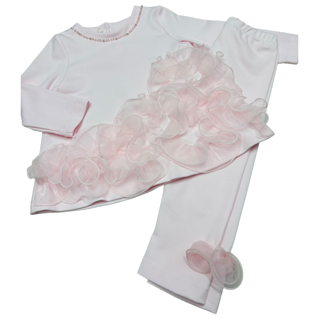 Bimbalo Pink Ruffle Diamante Legging Set
