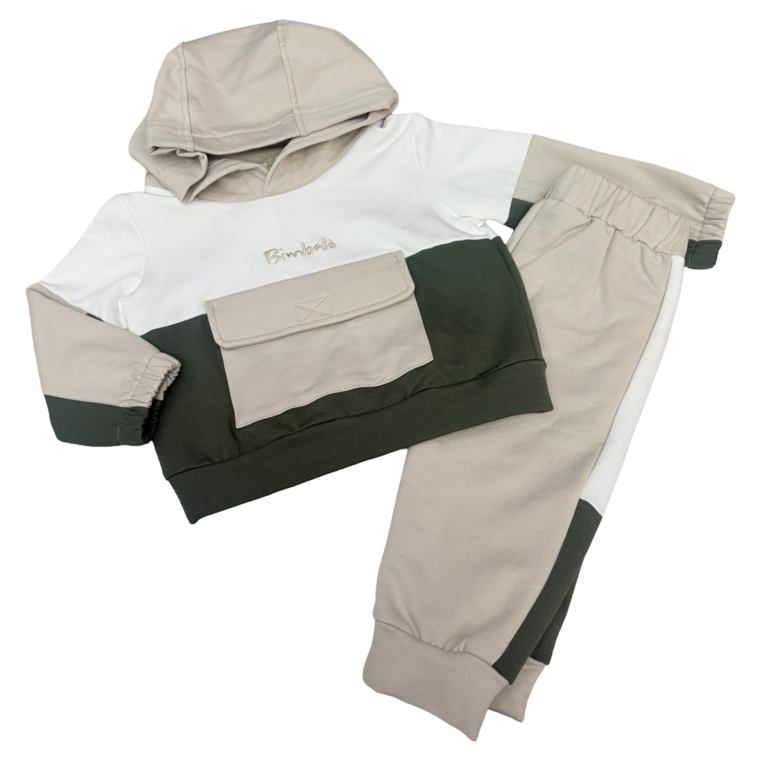 Bimbalo Khaki Green & Beige Hooded Tracksuit