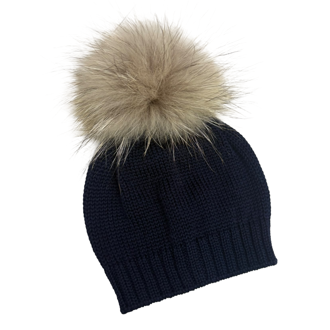 Bimbalo Navy Blue Fur Pom Hat