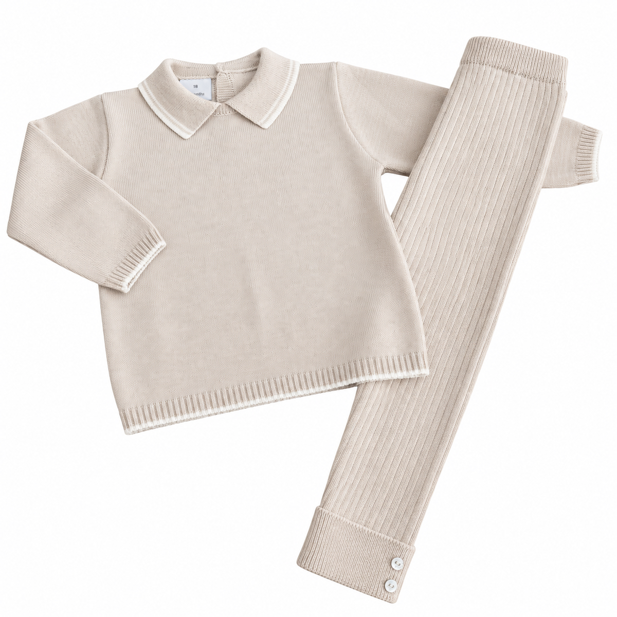 Granlei Beige & Ivory Knitted Polo Ribbed Set