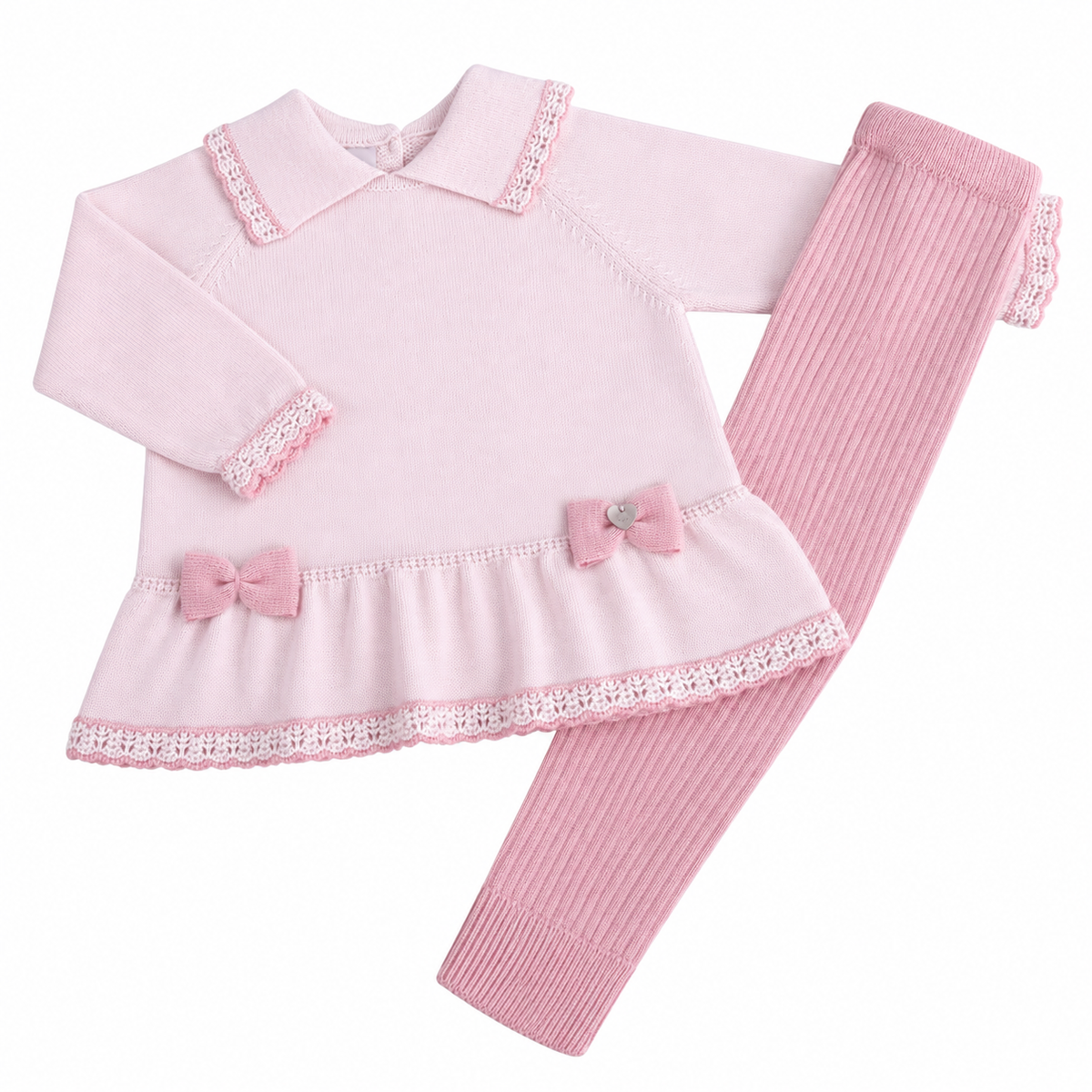 Granlei Pale & Dusky Pink Knitted Bow Legging Set