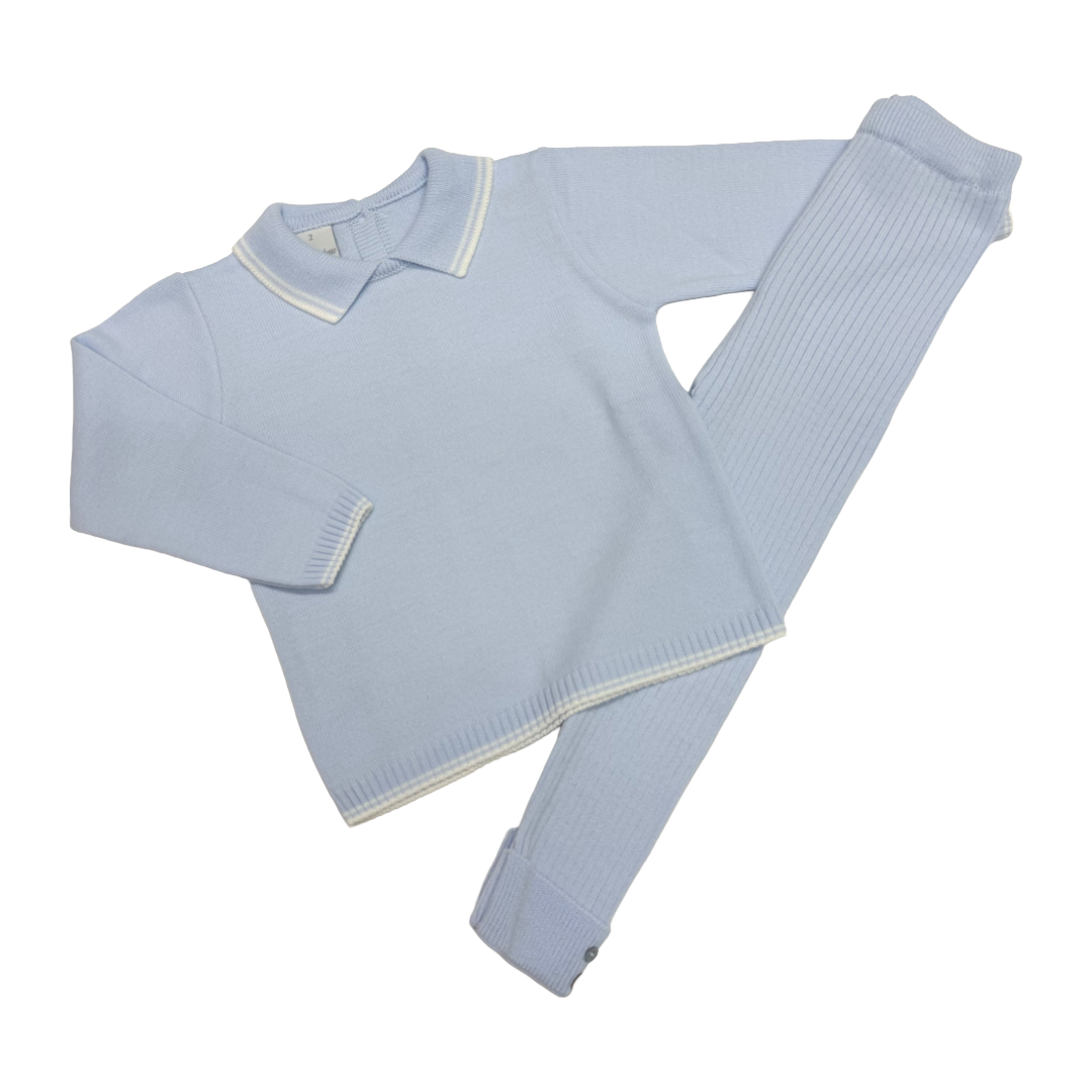Granlei Pale Blue Polo Ribbed Set