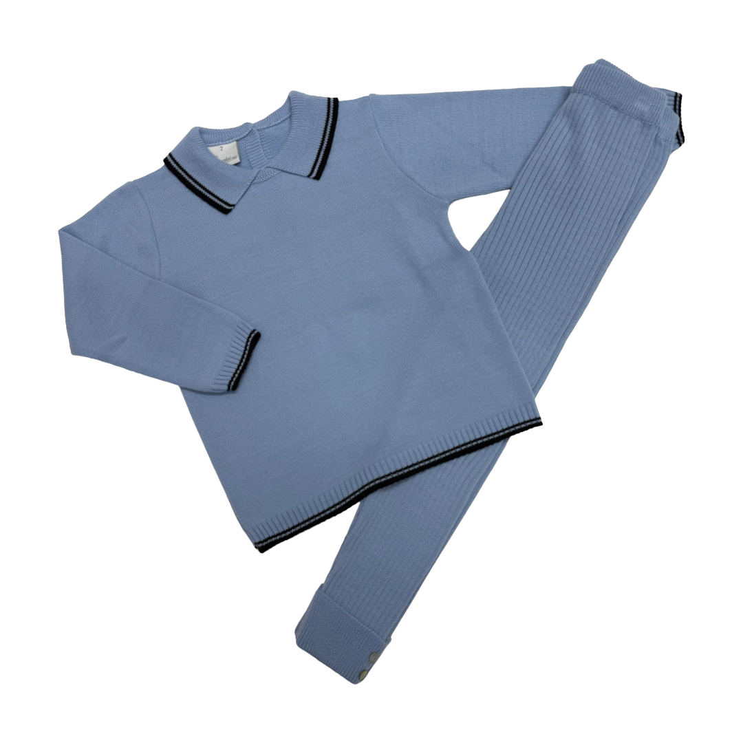 Granlei Blue & Navy Polo Ribbed Set