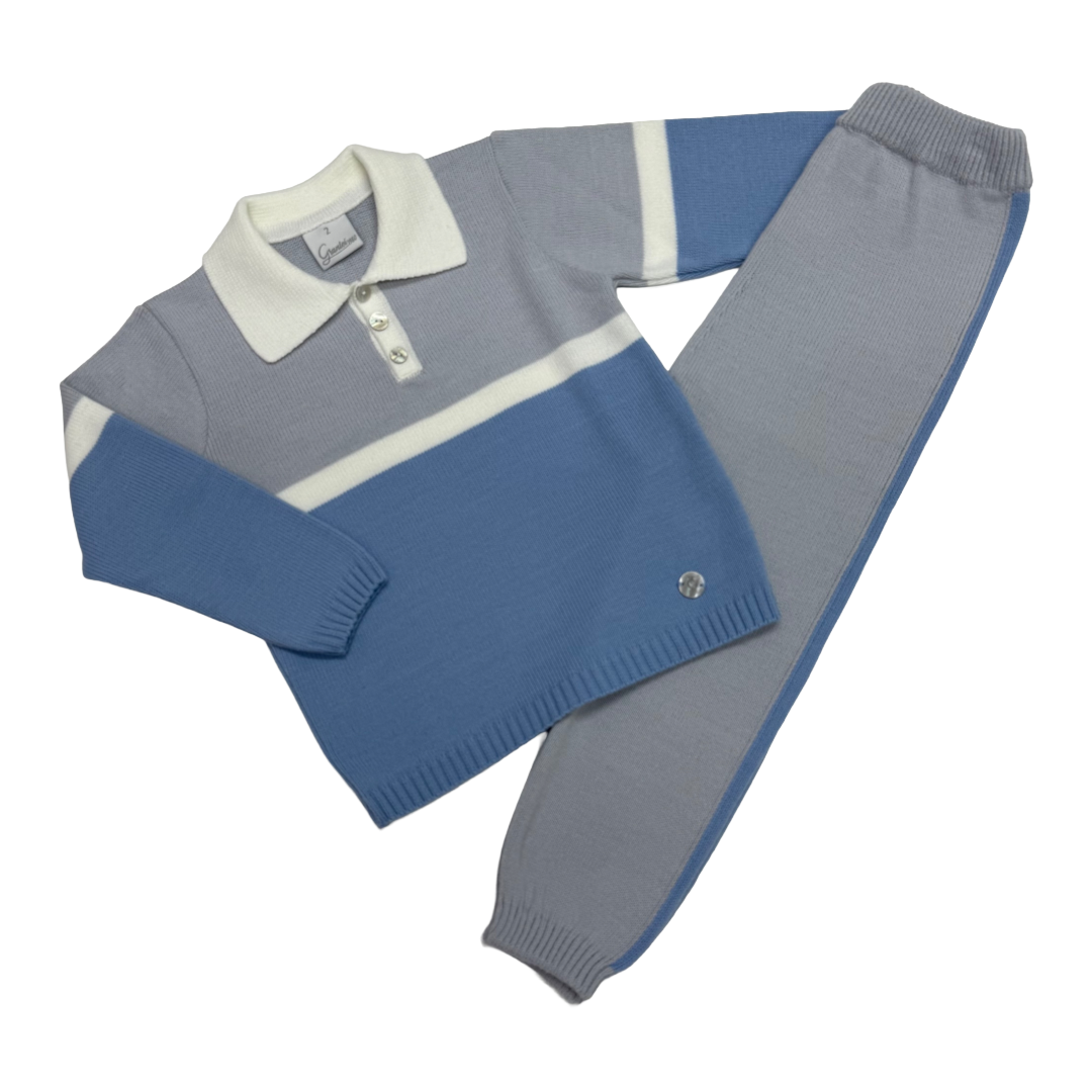Granlei Grey & Blue Polo Knit Set