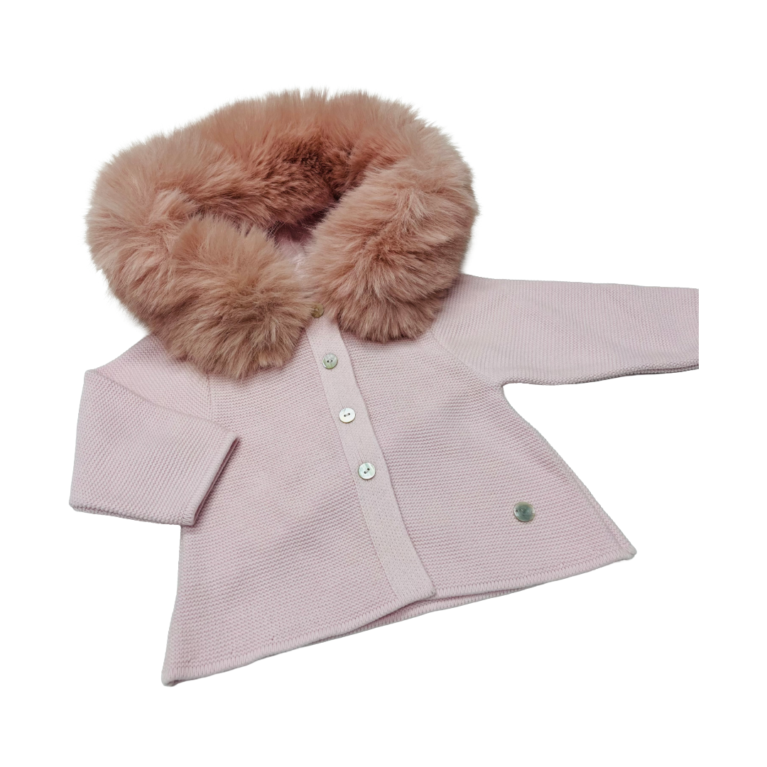 Granlei Pink Fur Hood Knitted Cardigan