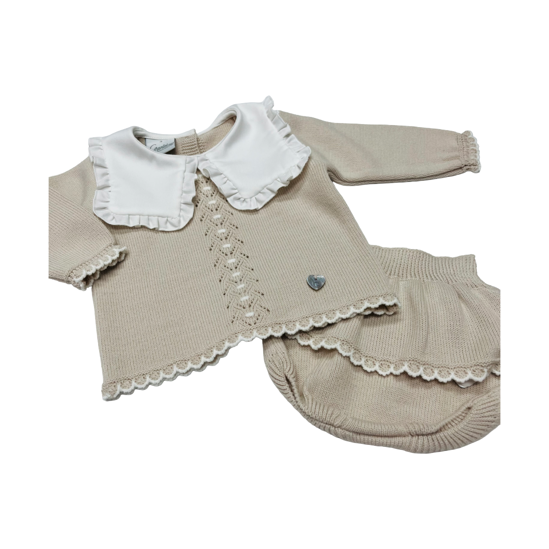 Granlei Beige Collar Knitted Knick Set
