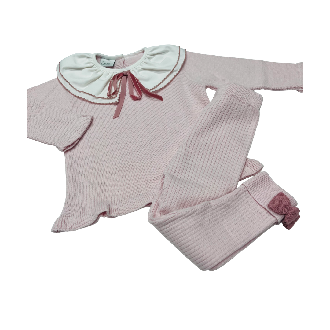 Granlei Pale Pink Bow Collar Legging Set
