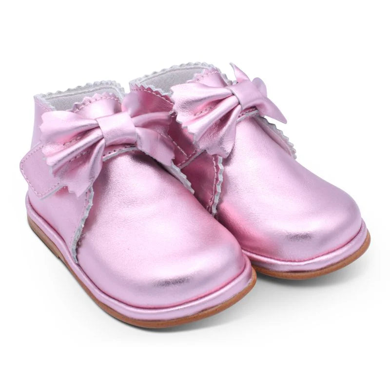 Borboleta Sharon Pink Metallic Leather Bow Boots