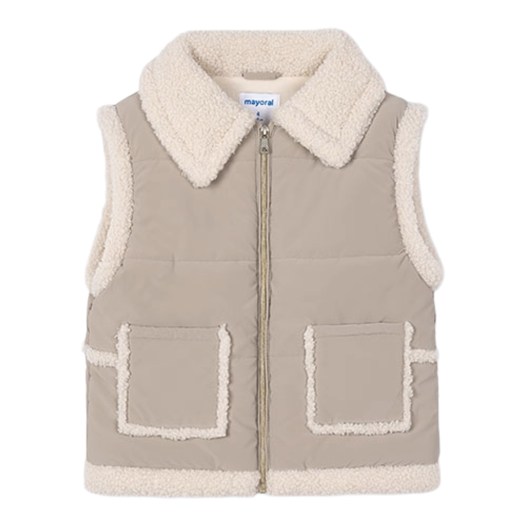 Mayoral Beige Borg Fleece Gilet 4313