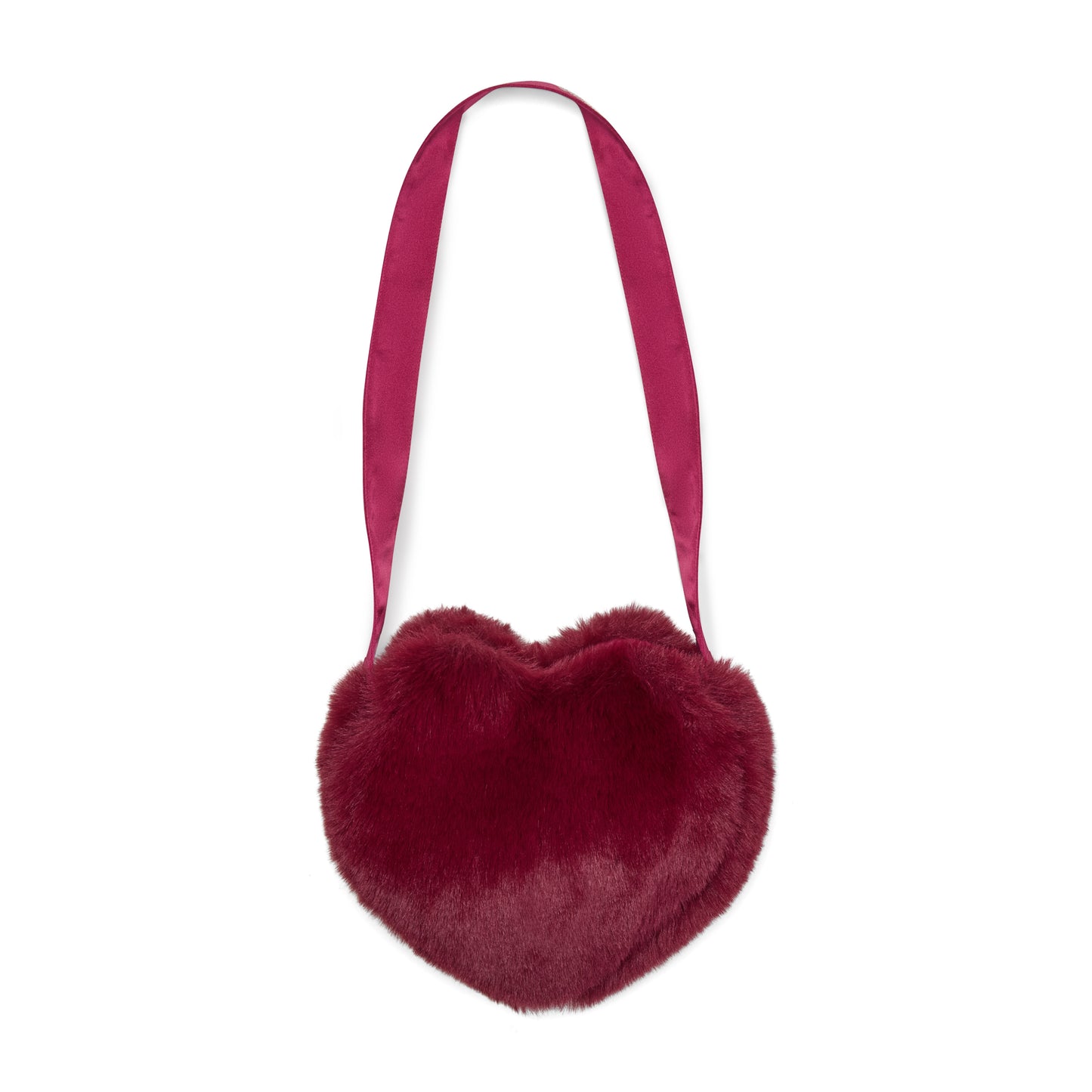 A Dee Alma Deep Cherry Faux Fur Heart Handbag