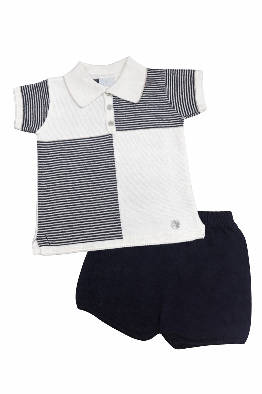 Granlei Navy & Cream Stripe Polo Short Set