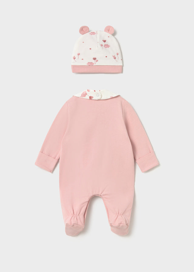 Mayoral Newborn Pink Babygrow Hat & Bib 2748