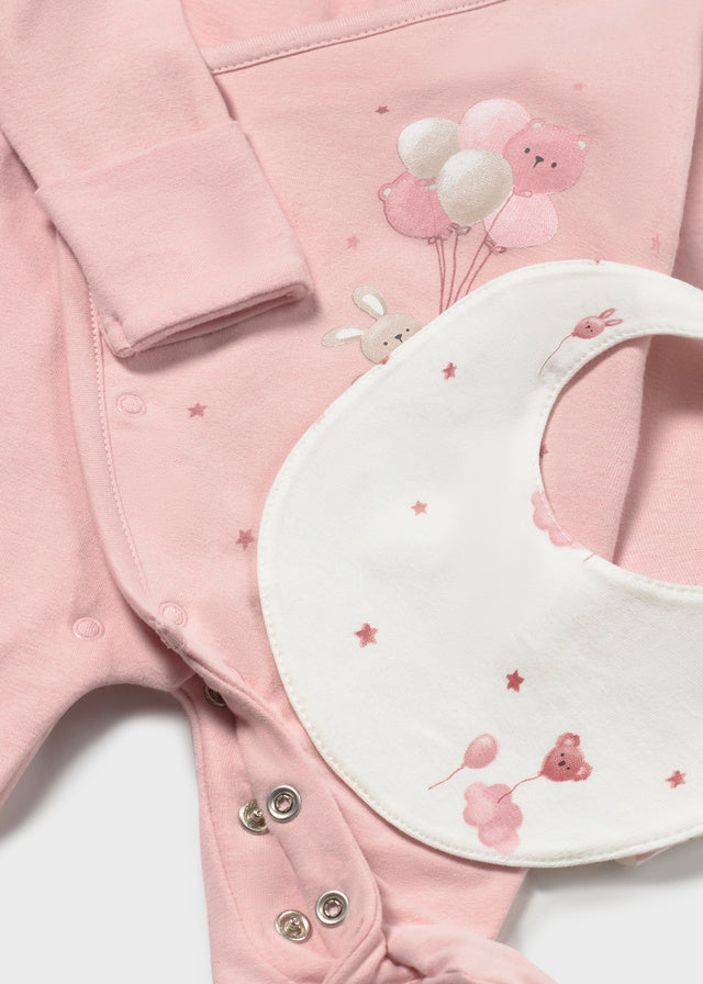 Mayoral Newborn Pink Babygrow Hat & Bib 2748