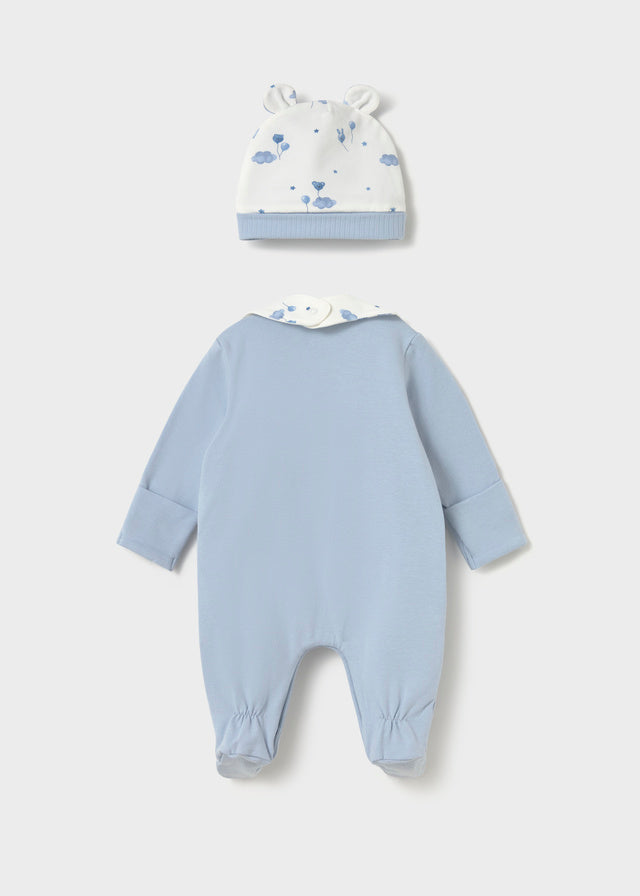 Mayoral Newborn Blue Babygrow Hat & Bib 2748