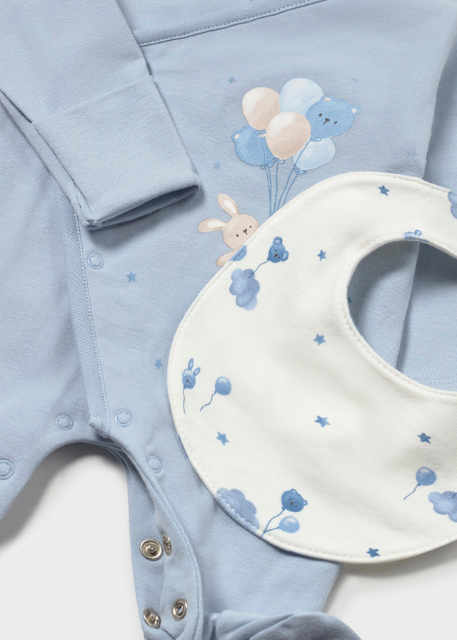 Mayoral Newborn Blue Babygrow Hat & Bib 2748