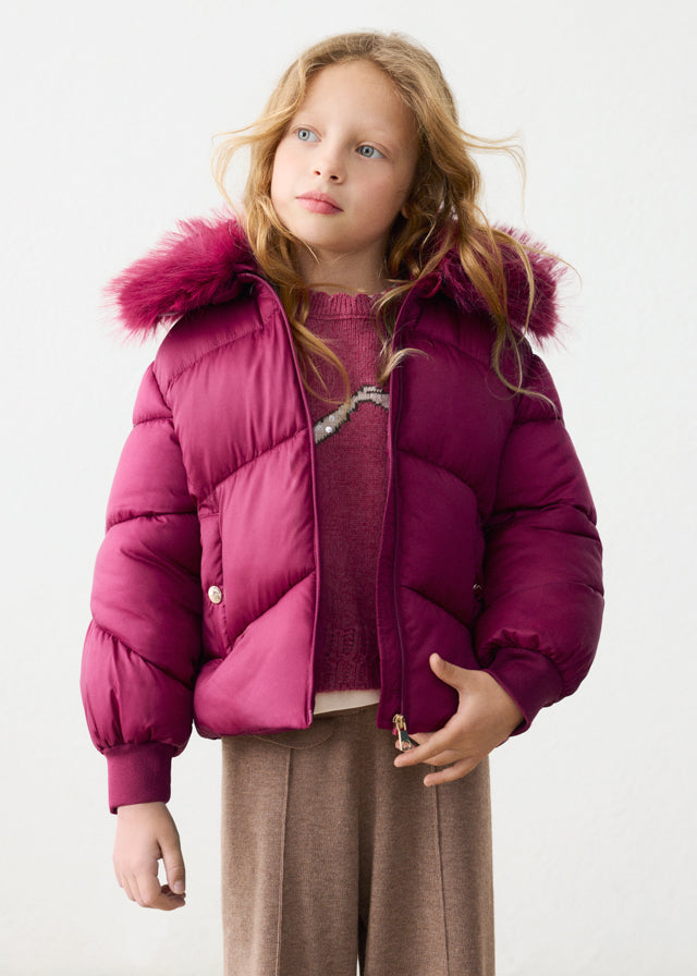Mayoral Burgundy Faux Fur Collar Coat