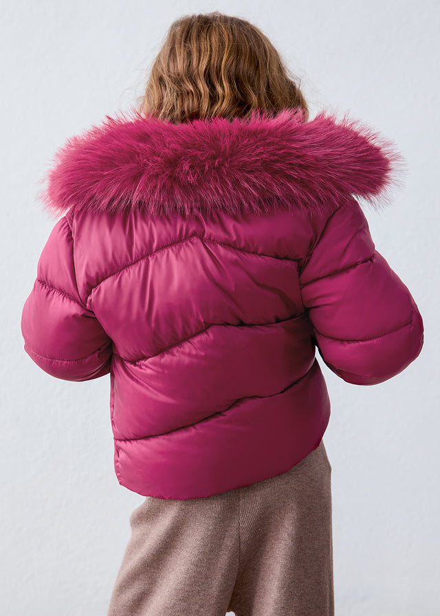 Mayoral Burgundy Faux Fur Collar Coat