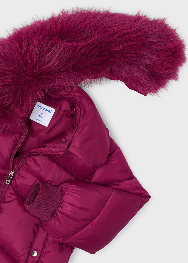 Mayoral Burgundy Faux Fur Collar Coat