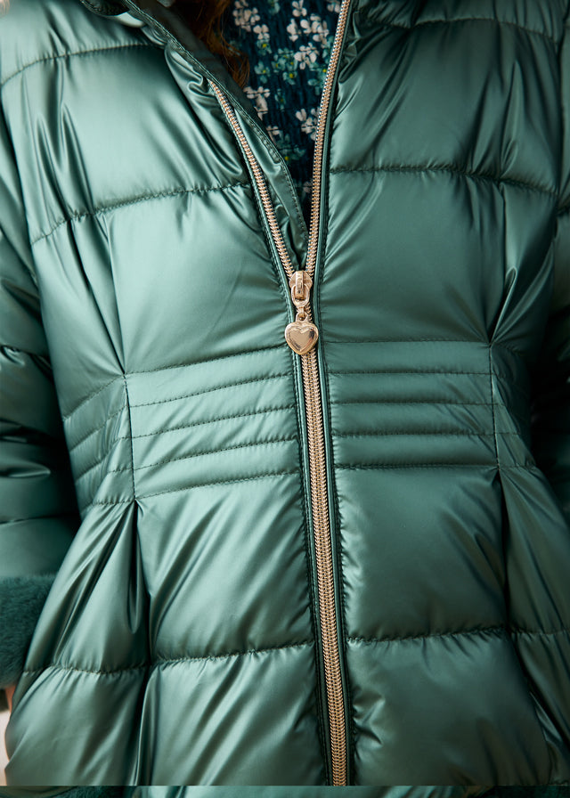 Mayoral Green Metallic Padded Faux Fur Coat