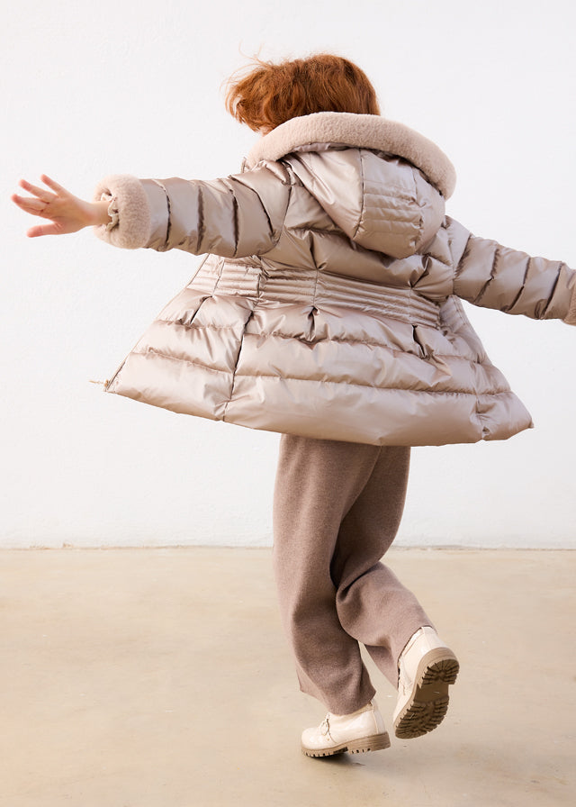 Mayoral Beige Metallic Padded Faux Fur Coat