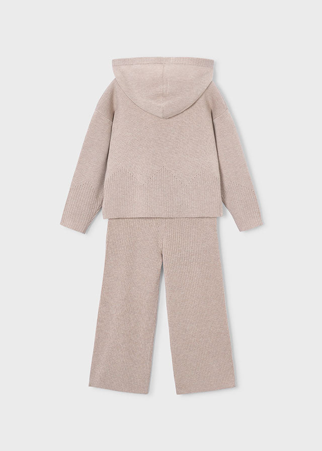 Mayoral Beige Hooded Knit Trouser Set
