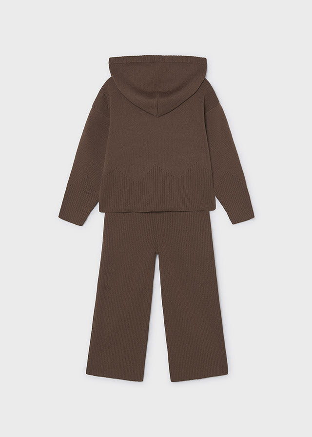 Mayoral Brown Hooded Knit Trouser Set