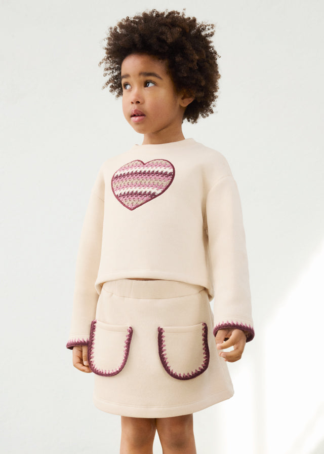 Mayoral Cream Heart Pocket Skirt Set