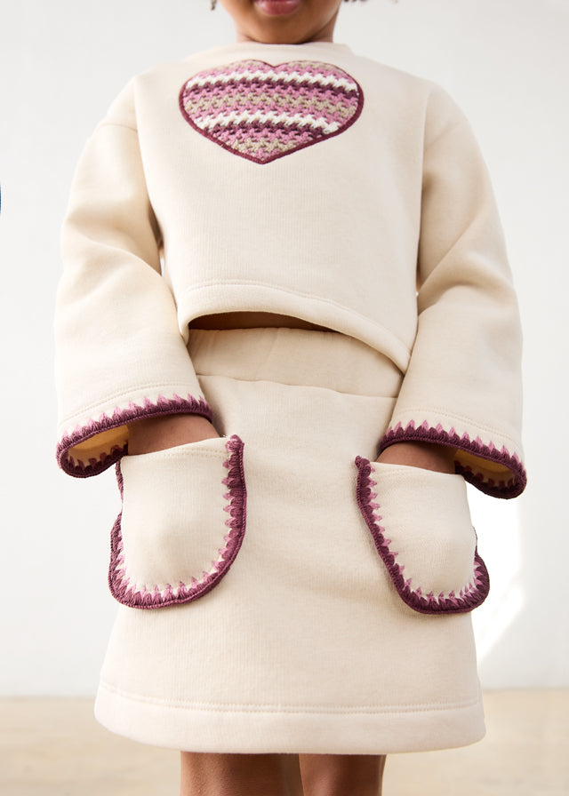 Mayoral Cream Heart Pocket Skirt Set