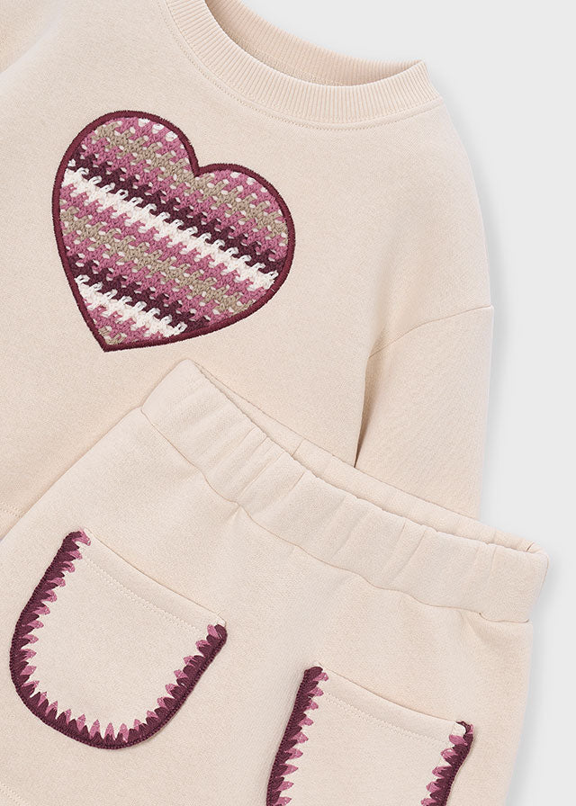 Mayoral Cream Heart Pocket Skirt Set