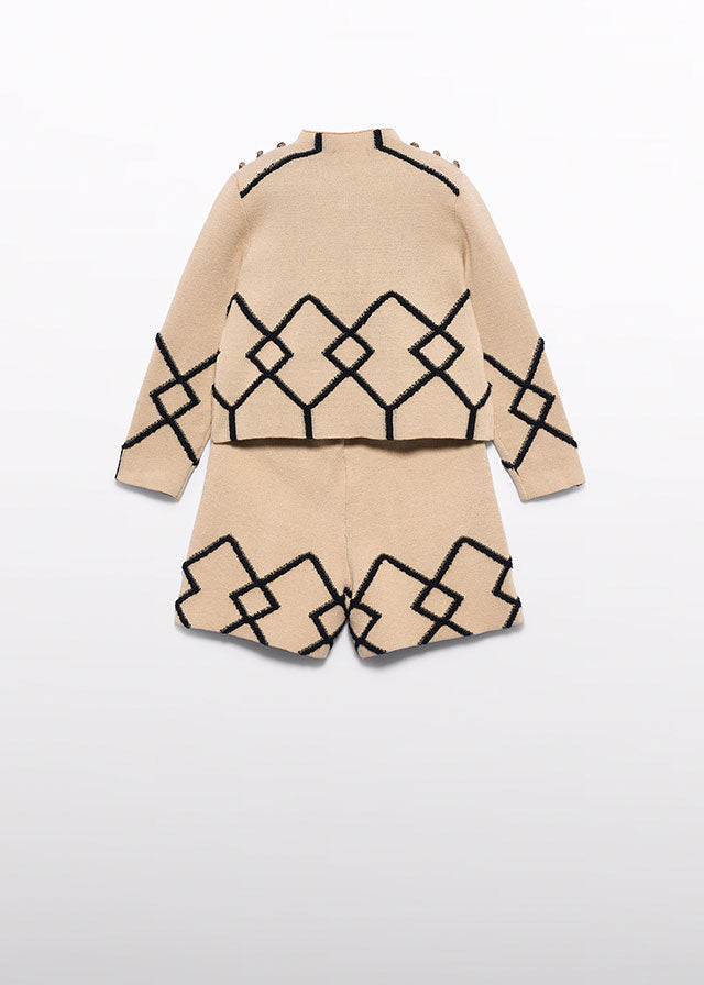 Abel & Lula Beige & Black Aztec Knit Short Set