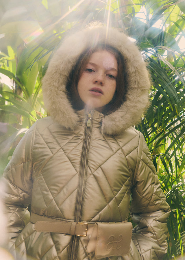 Abel & Lula Gold Metallic Faux Fur Coat