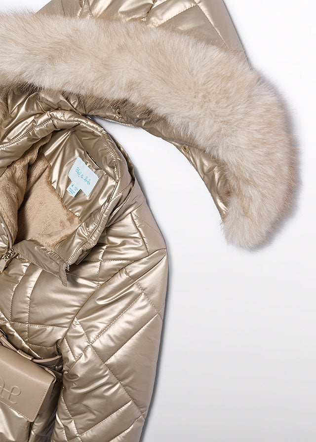 Abel & Lula Gold Metallic Faux Fur Coat