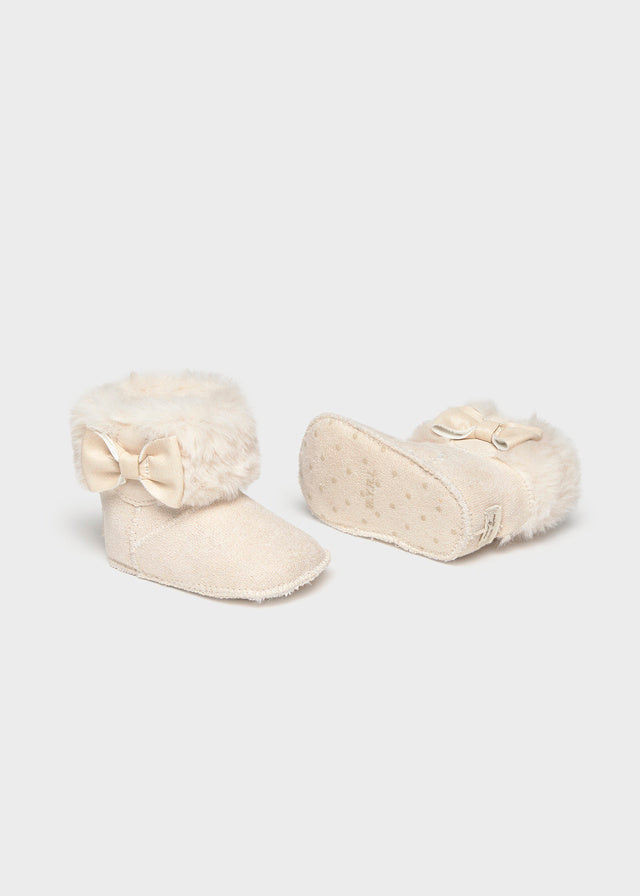 Mayoral Newborn Cream Faux Fur Boots 9163