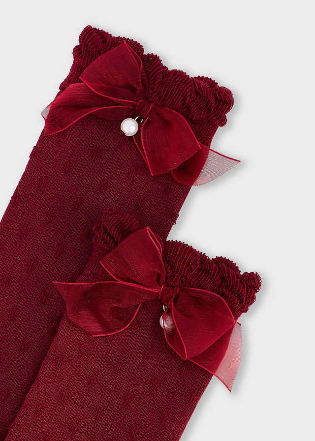 Mayoral Red Tulle Bow Knee Socks