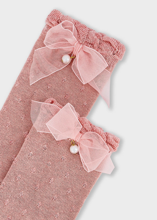 Mayoral Pink Tulle Bow Knee Socks