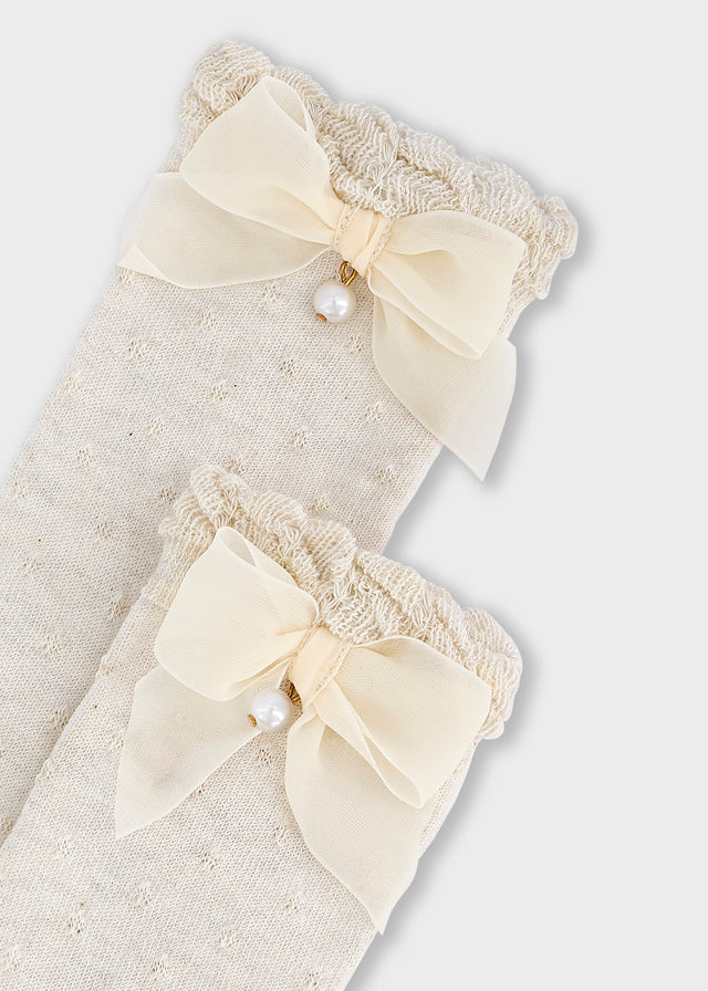 Mayoral Cream Tulle Bow Knee Socks