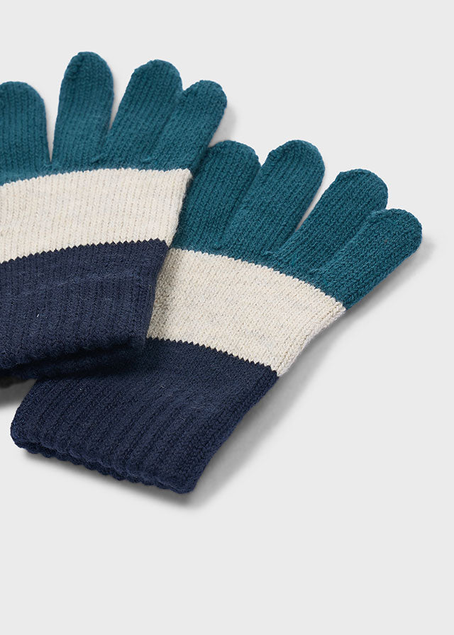 Mayoral Green Stripe Hat & Gloves Set