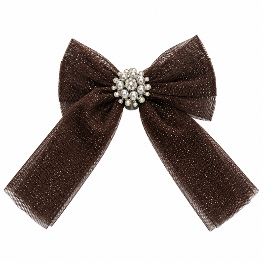 Naxos Brown Tulle Diamante Hair Bow